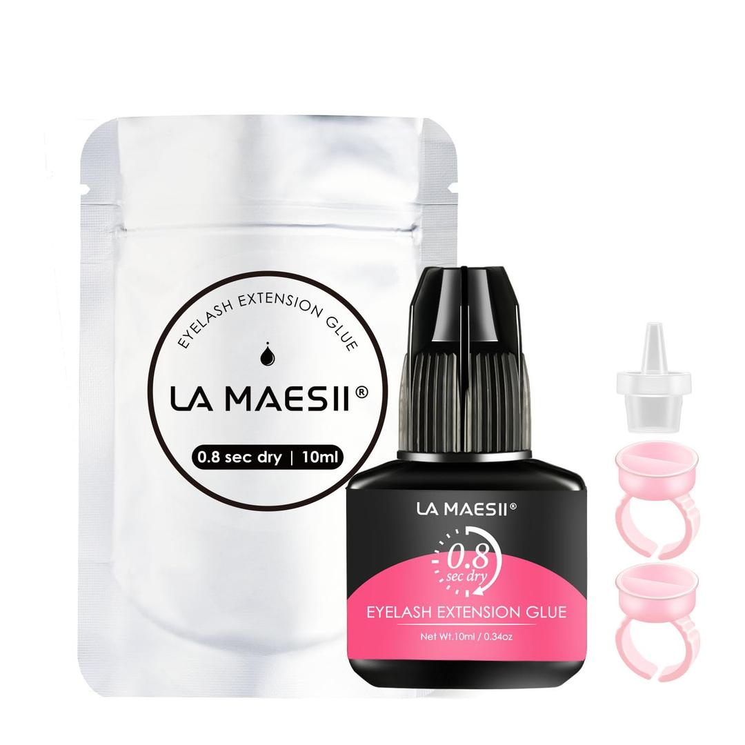 La Maesii Lash Extension Glue-Extra Strong Professional Eyelash Glue/0.34fl.oz/10ml/0.8 Fast Drying/Retension - 8 Weeks/Black Sensitive/Professional Supplies