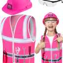 Handepo Construction Worker Costume Kids Hard Hat Construction Vest Goggles Toddler Dress Up Set Birthday Party Girls Boys(Pink, Black)