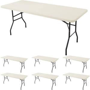 Fitted Tablecloth for 8 Foot Rectangle Tables-6 Pack Cream Elastic Outdoor Picnic Table Cover-Spandex Stretch Folding Table Cloths 8ft for Camping Dining Room Patio Kitchen Banquet Party