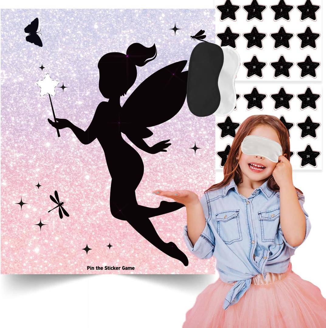 TYHJOY Fairy Birthday Party Games, Pin The Star on The Fairy Game, Fairy Party Decorations Party Favors Supplies Birthday Party Funny Games