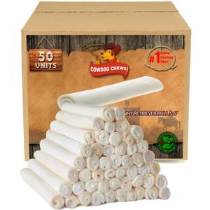 Cowdog Chews 5-6 Inches Rawhide Retriever Roll - Chewing Dog Treat, 100% Natural - Natural Grass Fed Livestock Sourced (50 Pack)