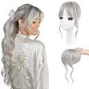 Flufymooz Clip in Bangs,12 Inch French Bang Fringe with Temples Hairpieces for Women Daily Wear-Silver Gray