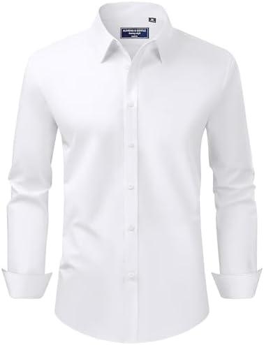 Alimens & Gentle Men's Dress Shirt Regular Fit Stretch Stain Shield Long Sleeve Solid Business Wedding Button Down Shirts Size L