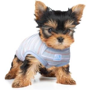 Striped Teacup Pet Dog T-Shirts, 100% Cotton Tank Vest for Small Dogs and Cats, Sleeveless Puppy Clothes for Chihuahua Yorkie Grey Green, 2X-Small