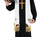 Morph Priest Costume Men Exorcist Outfit Adult Priest Costume With Collar Plus Accessories For Halloween Party, X-Large 
