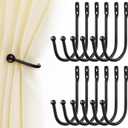 12PCS Curtain Tie Back Hooks, Metal Curtain Holdbacks Side Tiebacks Wall Mounted with Screws, Black