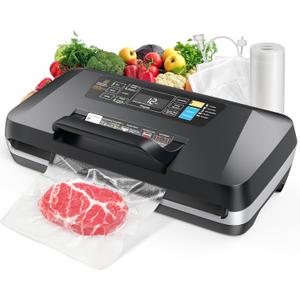Vacuum Sealer Machine, 95Kpa Powerful Suction System Commercial Full Automatic Vaccum Sealer with Built-in Cutter & Bag Storage, Includes 1 Bag Roll + 10 Pre-cut Bags