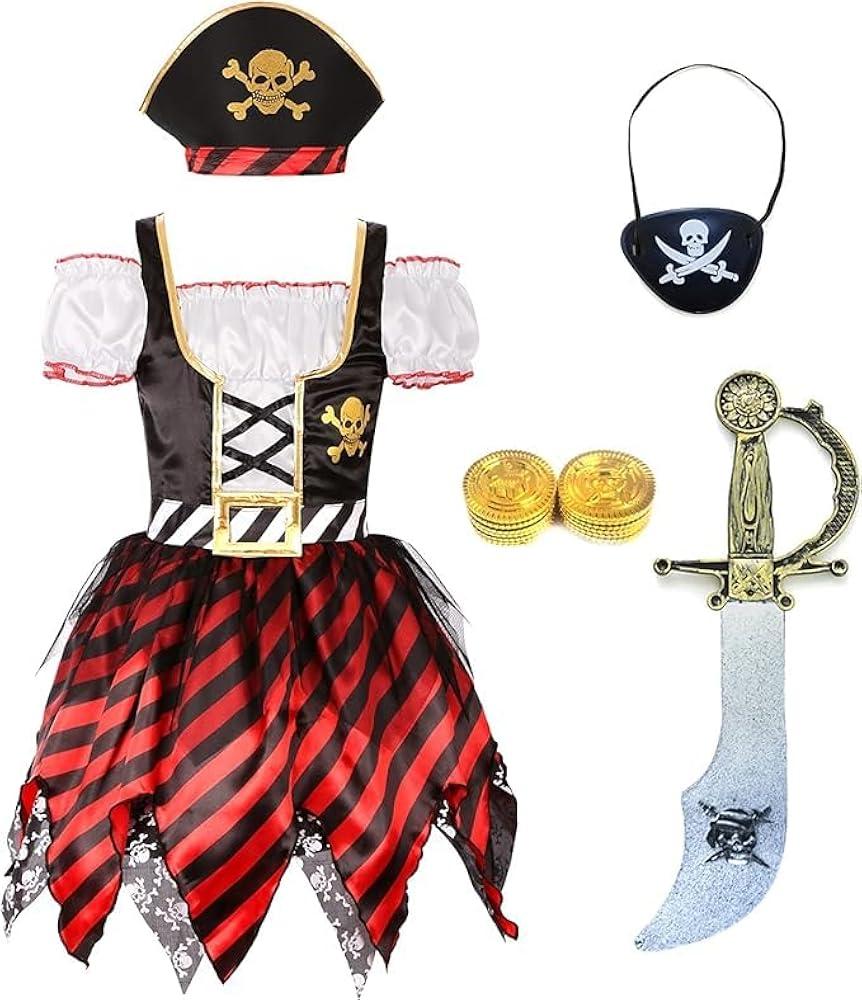 Sicypoty Girls Pirate Costume for Halloween Cosplay Pirate Costume Buccaneer Dress, Size: Large