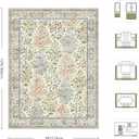 9x12 Area Rugs, Machine Washable Low Pile Floral Rugs for Living Room, Bedroom, Large Boho Area Rug with Non-Slip Backing for Dining Room(Beige Floral)