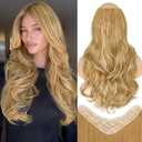 ALXNAN Long Wavy Hair Extensions for Women, Clip in Hair Extensions Clip Ins Soft Full Head Synthetic Hairpieces 20 Inch Dark Ash Blonde mix Light Blonde Highlights