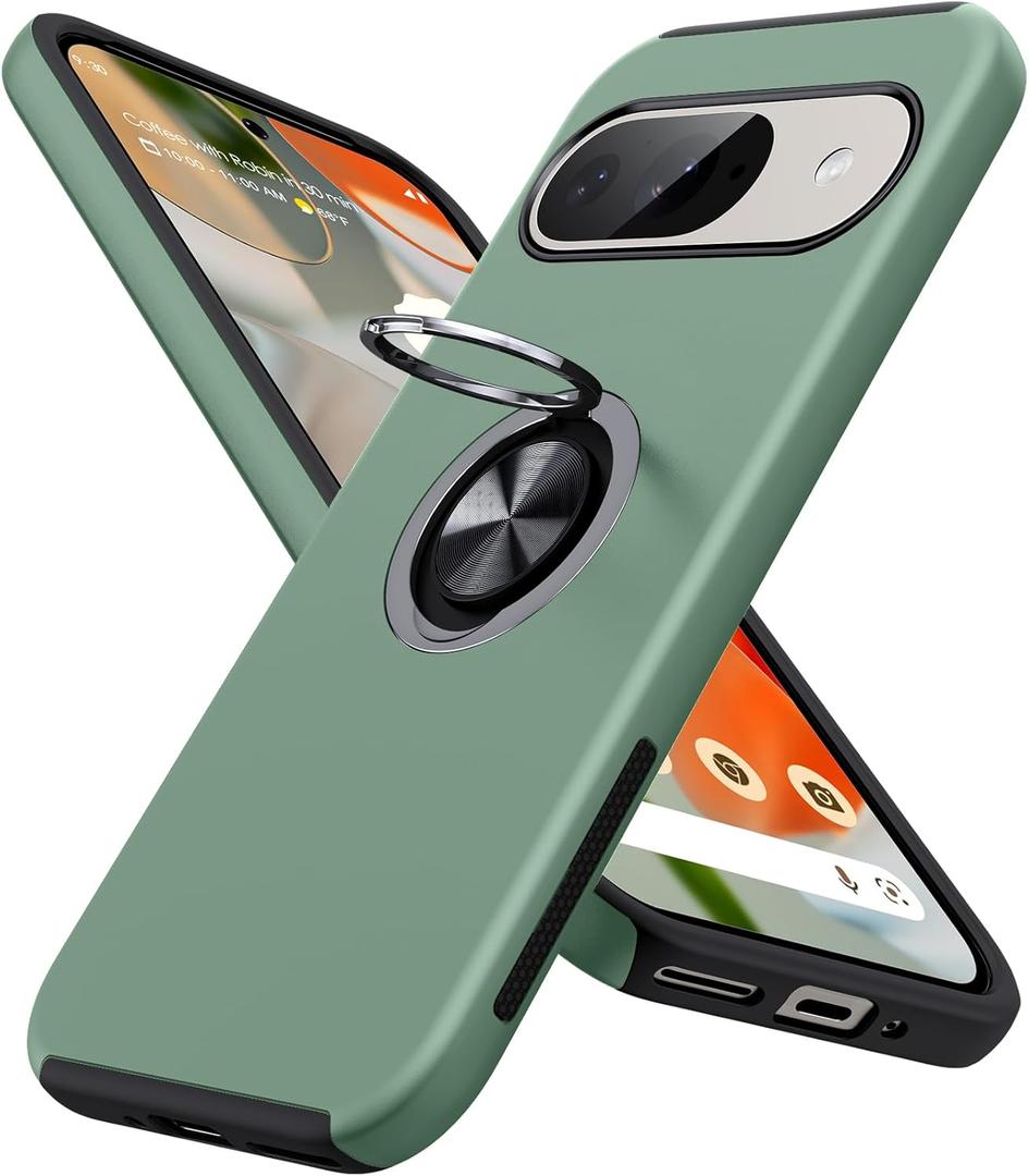 JAME for Google Pixel 9 Case/Pixel 9 Pro Case, Slim Fit Military Grade Shockproof Cover with Ring Holder Stand Kickstand Protective Phone Case for Google Pixel 9/9 Pro, Alpine Green