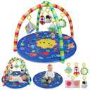 OKOOKO Baby Play Mat, Activity Baby Play Gym with Arch, Solor System Playmats & Floor Gyms, Alphabet Mat, Detachable Mirror, Thick Non Toxic Playmats for 0+