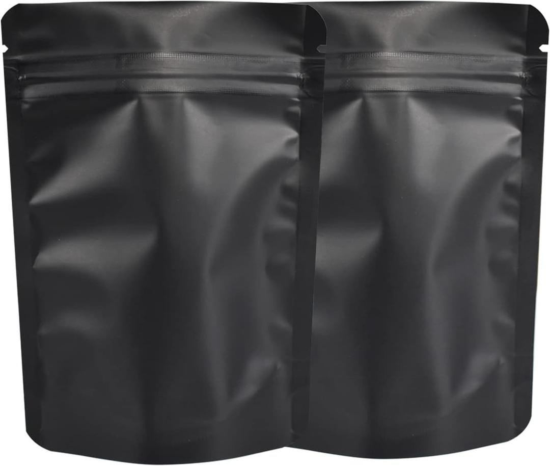 100 Pack Mylar Bag 28 Gram,5.5 Mil Thickness Smell Proof Bag,Stand-up Packaging Pouch,Resealable Foil Food Storage Baggies Safe Material,6x9.3 Inches,Matte Black