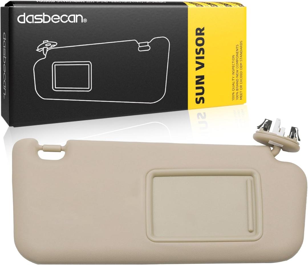 Dasbecan Front Right Passenger Side Sun Visor with Vanity Light Compatible with Toyota RAV4 2006-2013 Replace 74320-42501-A (Beige)
