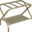 Smuxee Gold Luggage Rack, Foldable Suitcase Stand with Fabric Storage Shelf, Luggage Holder with 4 Nylon Straps for Guest Room Bedroom Hotel,  Gold 1PCS