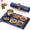 Warming Mat for Food, Silicone Electric Warming Tray with 4 Adjustable Temps & Timer, Food Warming Mat for Countertop, Foldable Portable Food Warmer Mat for Buffets, Parties, Kitchen, Family (Blue)
