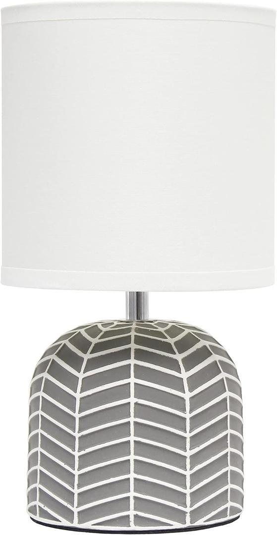 Simple Designs LT1137-GRY 10.43" Petite Contemporary Webbed Waves Base Bedside Table Desk Lamp w White Fabric Drum Shade for Home Decor, Bedroom, Living Room, Entryway, Office, Gray