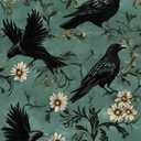 Fvlow Crow Wallpaper Dark Peel and Stick 17.4" x 118" Vintage Contact Paper Gothic Witchy Self Adhesive Removable Covering for Bedroom Bathroom Cabinet Drawer Halloween Raven Wall Decor Grey Green