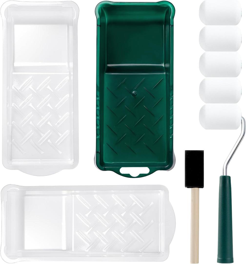 Foam Paint Roller Kit, 10 Pack, 2 Inch Mini Paint Roller with Tray Liners, Sponge Brush, Smooth Rolling Frame & Easy to Clean, Painting Supplies for Small Areas, Furniture, Cabinets, Walls