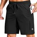 Men's Workout Shorts with Zipper Pockets 7 Inch Quick Dry Lightweight Gym Athletic Running Yoga Sweat Drawstring Shorts for Men Black M