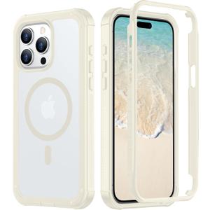 Red2Fire Magnetic for iPhone 15 Pro Max Case, [Compatible with MagSafe][Military Grade Drop Protection][Heavy Duty Shockproof] Non-Slip Translucent Matte Bumper Phone Case for iPhone 15 Pro Max 6.7" (Antique White)