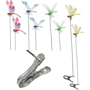 2 x 8PCs Fake Dragonfly Clips Outdoor Simulation Dragonfly Clip Natural Organic Concept Insert Pole Clip Gardening Decoration Insert Plaque Patio Garden Decoration