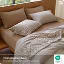 Bedsure 100% Washed Cotton Percale Sheets King Size - Linen Like Textured Gingham Sheets, 6-Piece Bedsheet Set with 18" Deep Pocket, Breathable & PureWoven Soft Comfy (Gingham Brown, King)