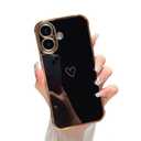 ZTOFERA Designed for iPhone 17 Case 6.3 inch, Cute Plating Edge Love Hearts Pattern with Camera Lens Protection Phone Cover for Girls Women, Black