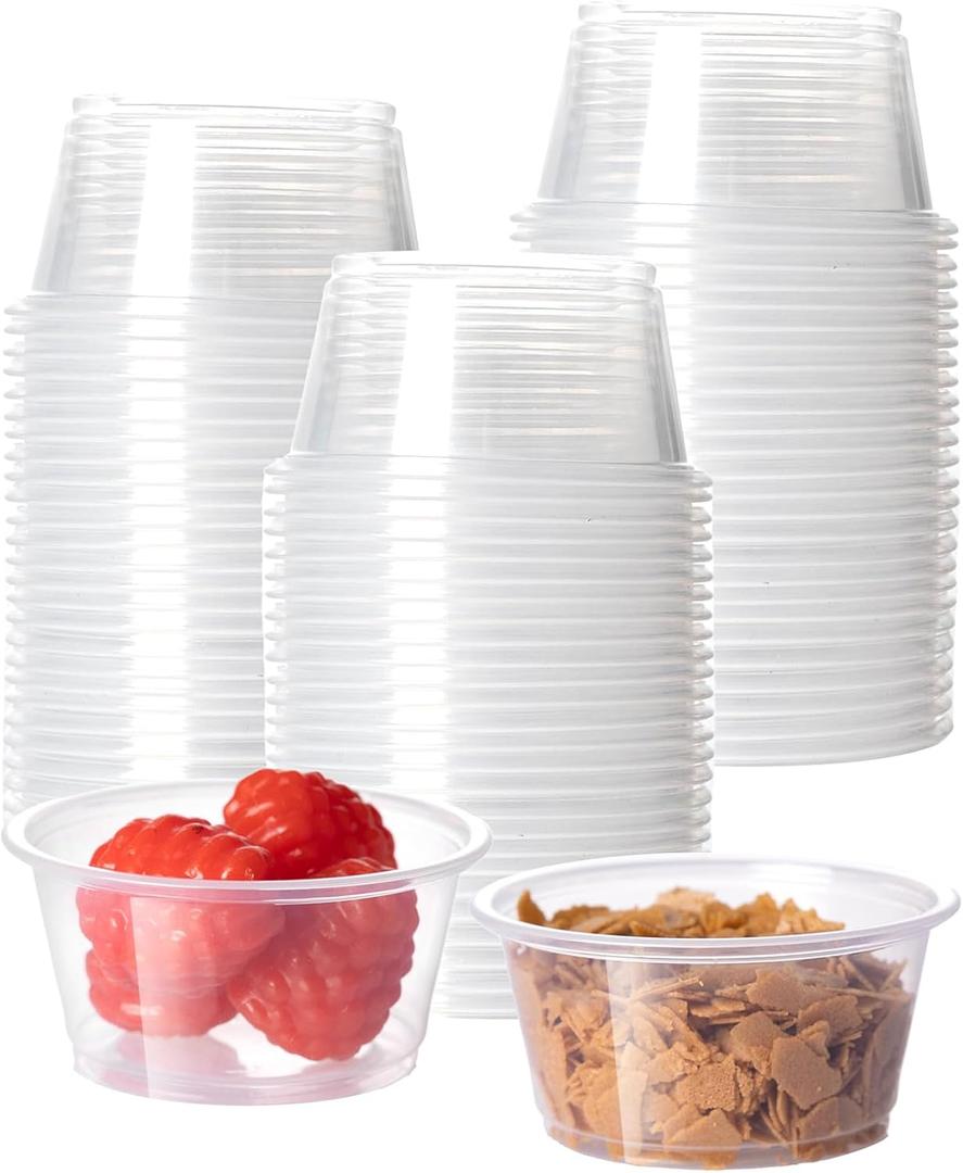 HOMIP 200Pcs 2oz Disposable Plastic Portion Cups (No Lids), Small Mini Sauce Cups for Portion Control, Salad Dressing Cups, Airtight and Stackable Condiment Cups for Party, Holiday and Daily Use