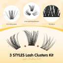 QUEWEL Lash Clusters Kit Multi-type Mixed Eyelash Clusters 176Pcs with Lash Bond and Seal, Cluster Lashes Tweezers, DIY Lash Extensions Kit can Create Kinds of Effects for personal(QU23+QU24+QU25 Kit)