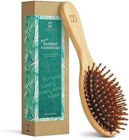 Bamboo Bristle Hair Brush for Women, Men, Kids; Dry and Wet Detangling Hair Brush Gently Enhances Shine, Smooths Frizz and Prevents Breakage in Fine and Straight, Thick and Curly Hair (oval)