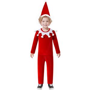 Christmas Kids Party Cosplay Suit Santa's Helper Costume Xmas Suit Festive Outfit (Medium, Red)