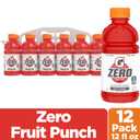 Gatorade Thirst Quencher Zero Sugar Sports Drink, Fruit Punch, 12oz Bottles, 12 Pack, Electrolytes for Rehydration (EXP 05/13/26)