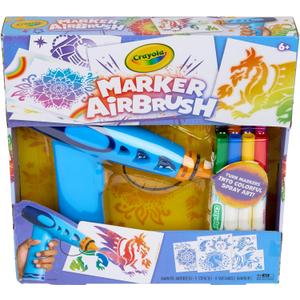 Crayola Marker Airbrush Spray Art Kit, Battery-Powered Sprayer with 8 Washable Markers & 5 Stencils, DIY Craft Set, Ages 6+