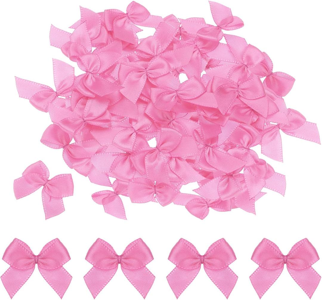 MECCANIXITY 100Pcs Mini Ribbon Bow 1" Mini Fabric Satin Ribbon Flower Bows for Craft DIY Sewing Wedding Birthday Party Gift Wrap Bows Rose Red