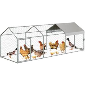 Large Metal Chicken Coop, 120" x 40" x 40" Chicken Run with Cover, Outdoor Walk in Poultry Cage, Metal Chicken Coop for Yard Farm Duck Rabbit Hen, Silver (Silver)