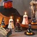 2 x MTLEE 3 Set 6 Pcs Witch Ghost Candles with Hat Pastel Halloween Decor Girly Pink and Black Halloween Night Decor Indoor for Boo Basket Stuffers Room Table Centerpieces