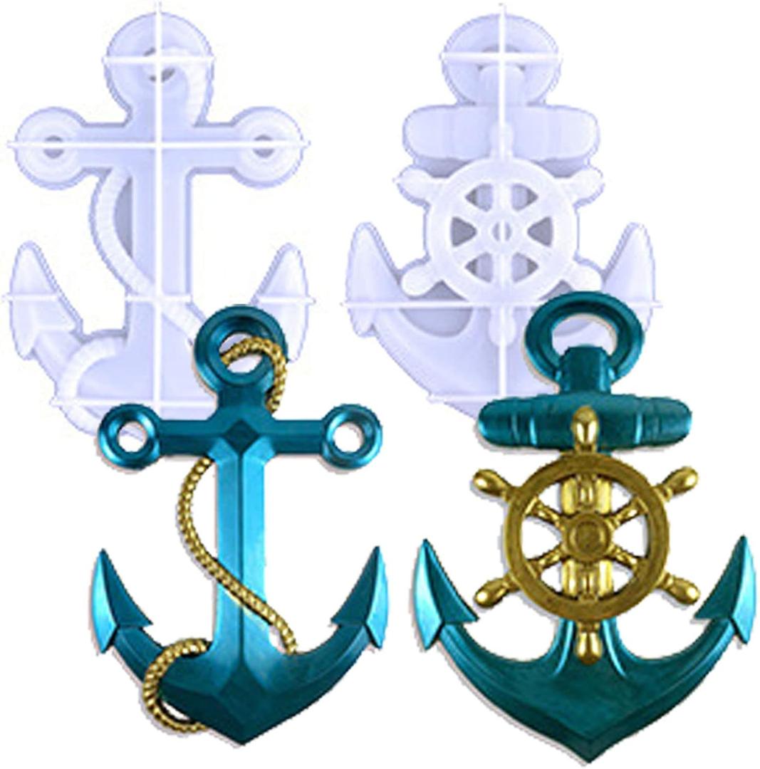 2 Set Boat Anchor Wall Hanging Silicone Resin Mold Anchor Shaped With Steering Wheel Epoxy Silicone Casting Mold Ship Anchor For Wall Decoration Office Living Room, 3D DIY Handmade Home Display Crafts