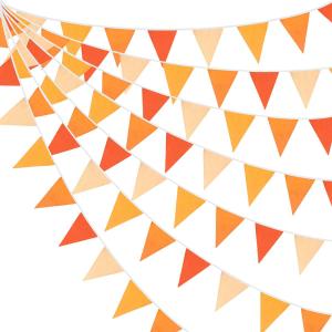 10M/ 32Ft Triangle Flag Fabric Banner Cotton Pennant Garland Cloth Bunting for Fall Decor Autumn Wedding Birthday Party Thanksgiving Day Home Nursery Outdoor Garden Hanging Decoration (Orange+36Pcs)