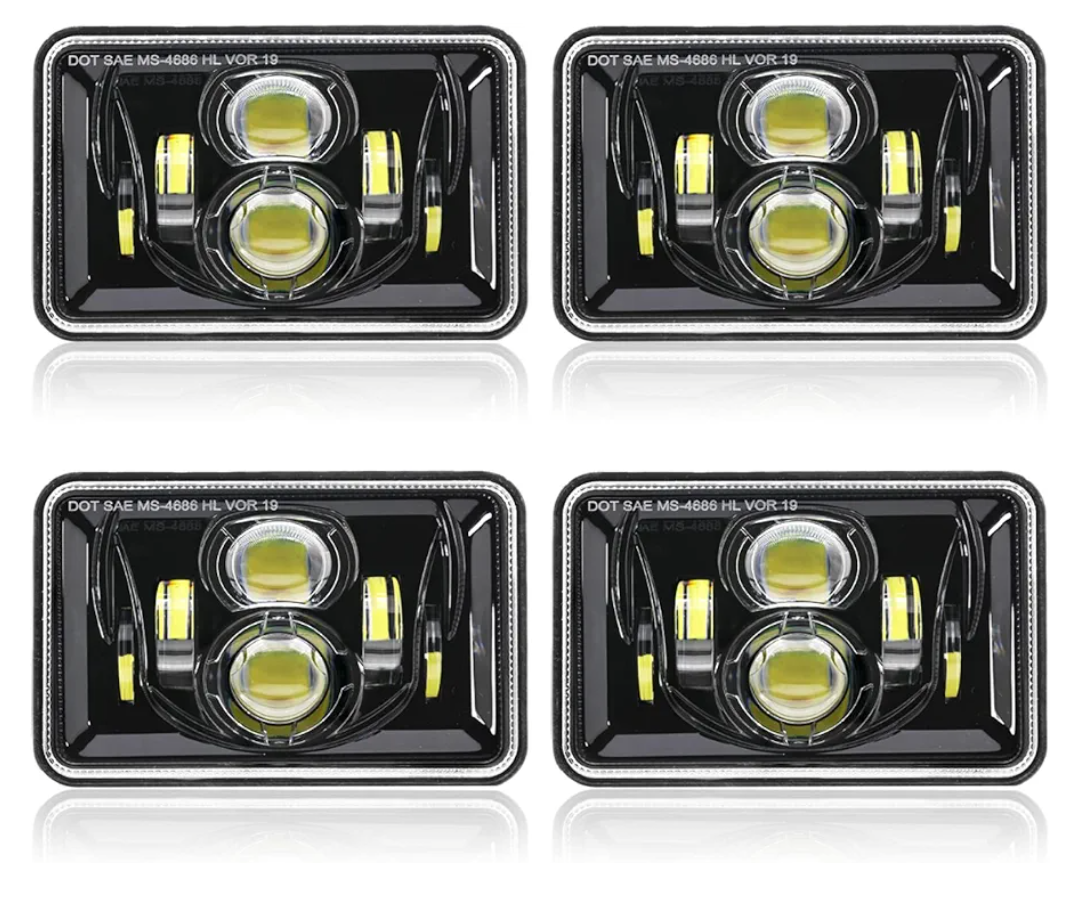 DOXMALL 4Pcs 4x6 Led Headlights DOT Approved Peterbilt 379 Headlights Compatible With H4656 H4651 H4652 H4666 H6545 Headlight Replacement for Freightliner Kenworth Oldsmobile Cutlass Trucks