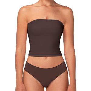 Sunzel Womens Strapless Sexy Tube Top Double Lined Sleeveless Crop Top Summer Basic Bandeau Tops for Layering or Going Out (Medium, Seal Brown)