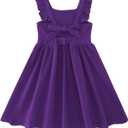 Little Girls Tie Back Dress Kids Vintage Sundress Casual Sleeveless Dresses 3-7 Years (4-5T, Purple)