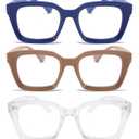 DXYXYO 3 Pack Retro Oversized Reading Glasses for Women Men Fashion Square Blue Light Blocking Computer Reader (1.5 X, Blue+clear+coffee)