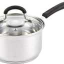 Cook N Home 3 Quart Stainless Steel Saucepan Set with Lid, Induction Compatible Milk Pots, Stay-Cool Silicone Handle, Mirror Polished 18/10 Cookware, Dishwasher & Oven Safe, Silver