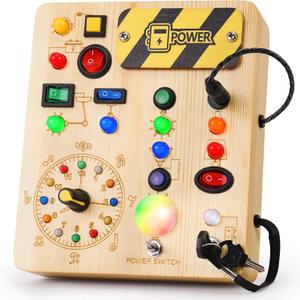Busy Board With Led Light, Montessori Toys For 1-3 Years Old Boys Girls Wooden Toddler Toys Birthday Gift Educational Toys For 1+ Year Old, Toddler Travel Toys Sensory Toys For Kids With Autism