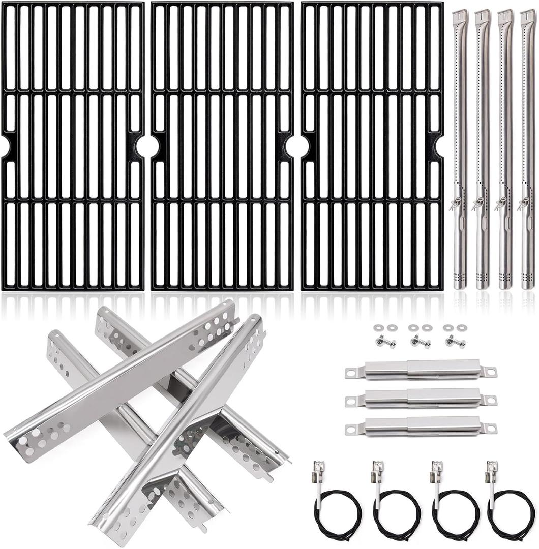 Grill Grates Replacement Parts for Charbroil Advantage 463344116, 16 15/16'' Cast Iron Grill Grates, Stainless Steel Burner Tubes, Heat Plates Shields, Adjustable Carryover Tubes and Igniters.