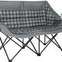 Double Camping Chair 2 Person Loveseat Oversized Padded Camping Couch Heavy Duty Portable Folding XL Camp Chair with Cup Holder Side Pocket for Outdoor Lawn Beach Sport Support 800LBS, Plaid