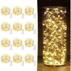 12 Pack Fairy Lights Battery Operated 7ft 20 LED Mini String Lights Twinkle Lights Silver Wire Firefly Starry Lights for Mason Jars Wedding Party Christmas Centerpiece Table Decorations, Warm White