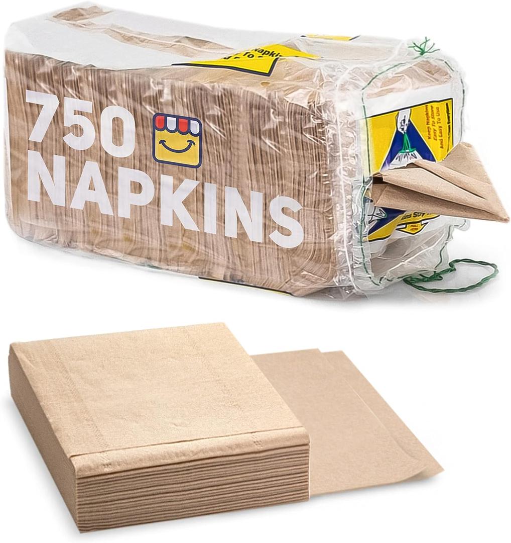 (750-Pack) Brown Napkins - Bulk Unbleached, Natural & Rustic Kraft Paper Napkins - Eco-Conscious Disposable Kitchen Tissue Supplies for Home, Parties, Restaurant, BBQ - 12x12 Unfolded