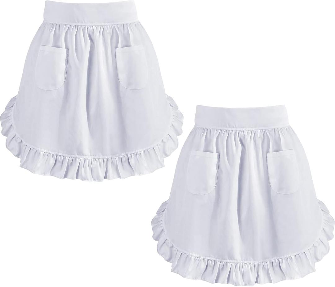 Geyoga 2 Pcs White Aprons for Women Vintage Apron Colonial Costume for Waitress Servant Halloween Cosplay Costume(Waist Apron)